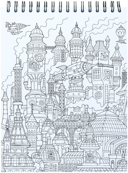 The colorful world of steampunk coloring book for adults with hardback covers spiral binding â
