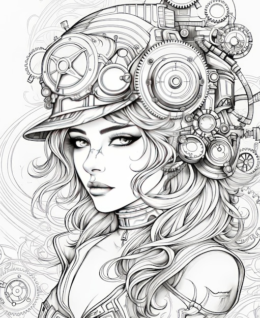 Premium ai image enchanting steampunk a minimalist adult coloring experience
