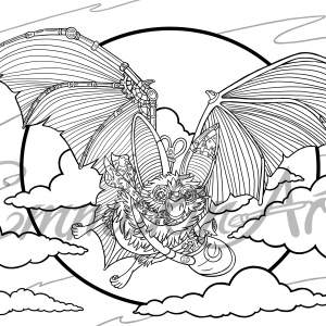 Steampunk bat colouring page