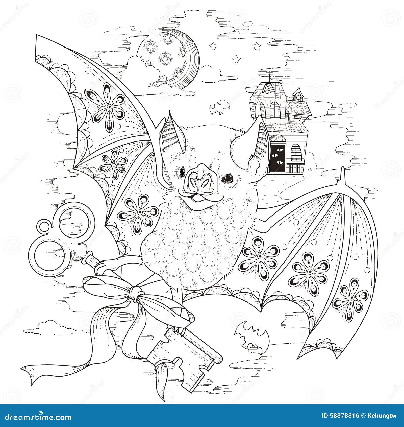 Lovely bat coloring page stock vector illustration of decoration