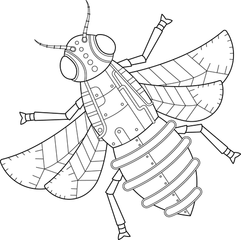 Steampunk bee coloring page free printable coloring pages