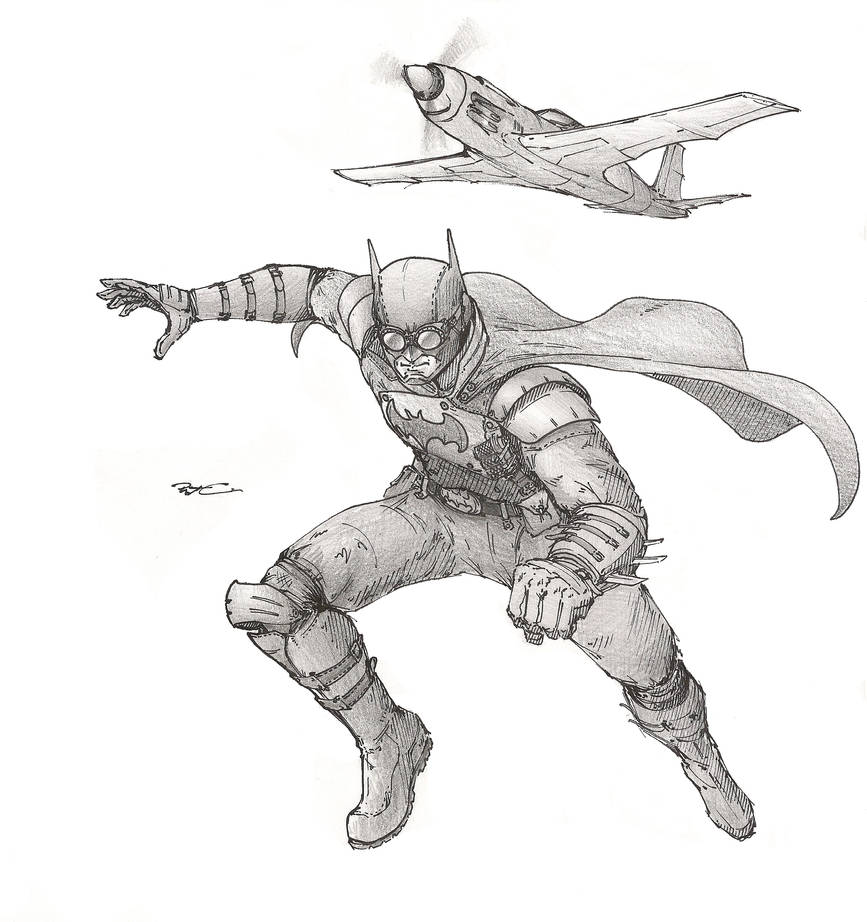 Steampunk batman and batplane by robthedoodler on