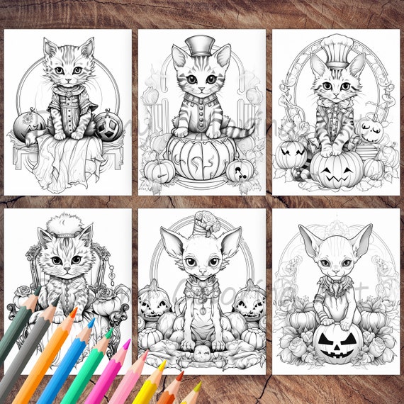 Cat coloring book steampunk coloring page grayscale coloring page printable pdf kitten coloring page cat lover halloween coloring book
