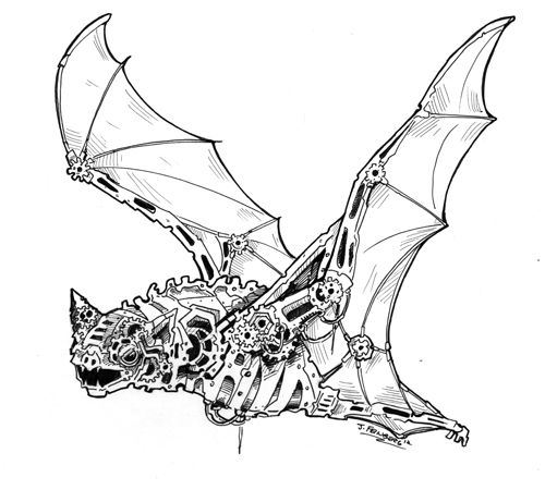 Intricate clockwork dragon drawing