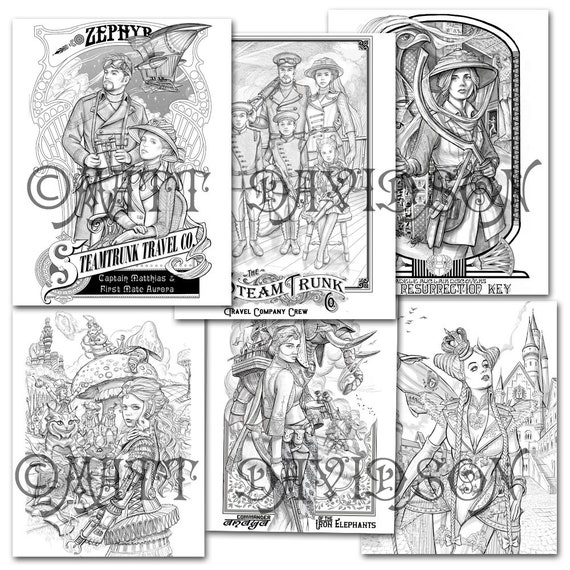 Victorious secrets a steampunk coloring book matt davidson instant download grayscale fantasy line art adult coloring book printable