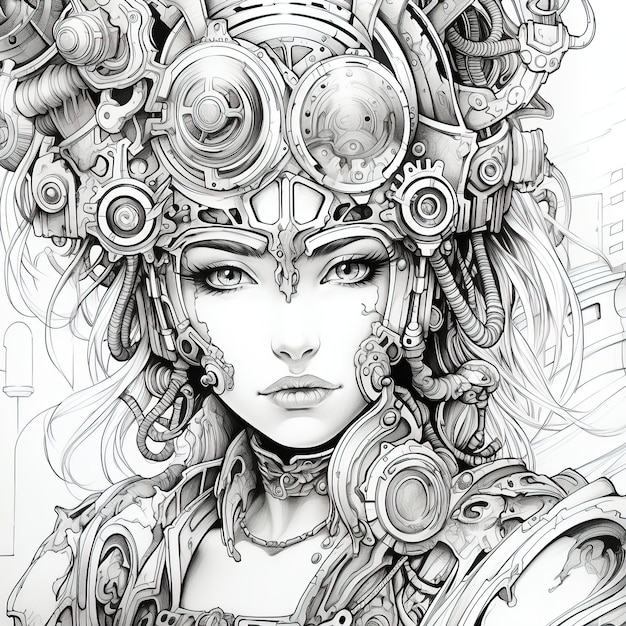 Premium vector ifrit steampunk coloring book black and white