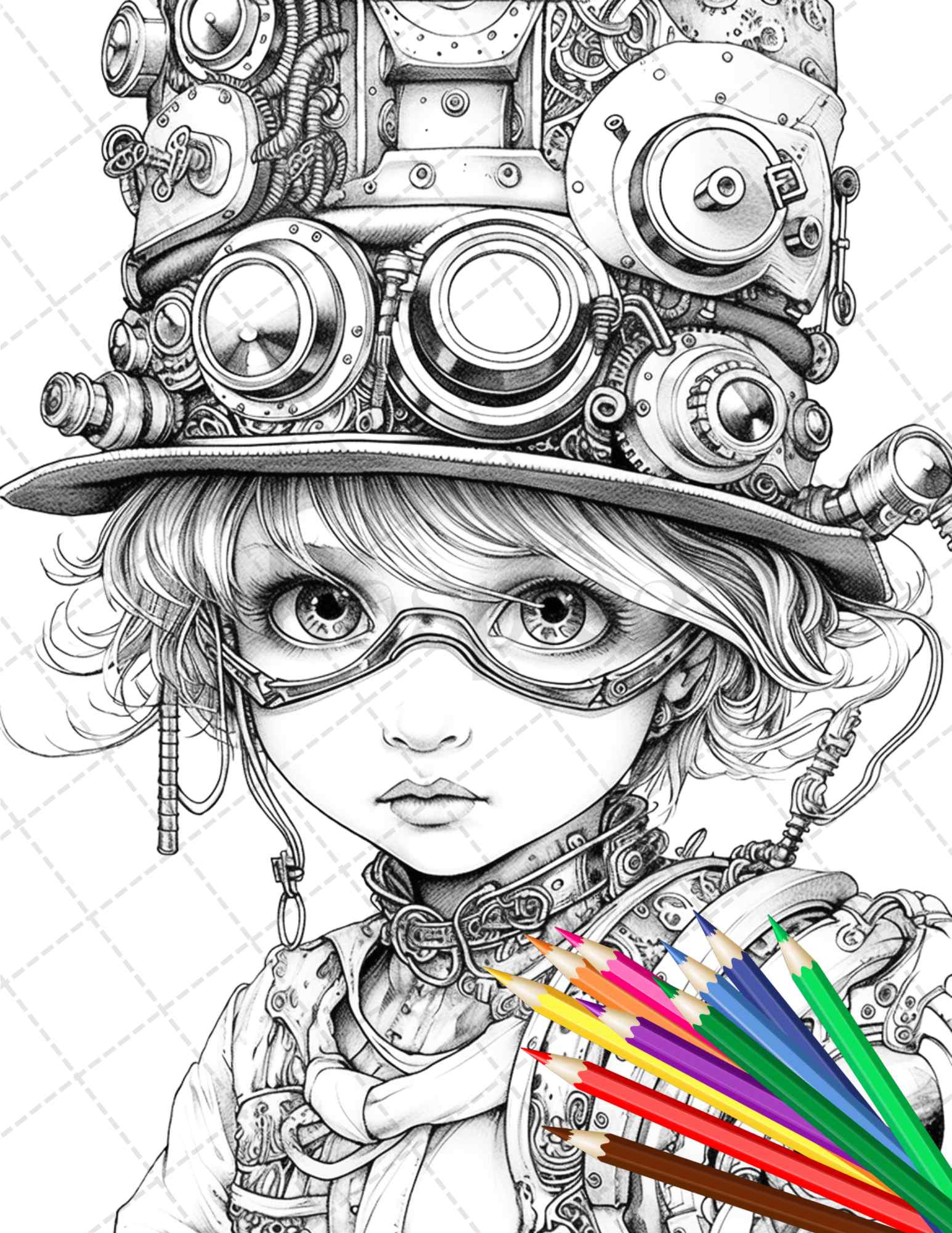 Adorable steampunk girls coloring pages printable for adults grays â coloring