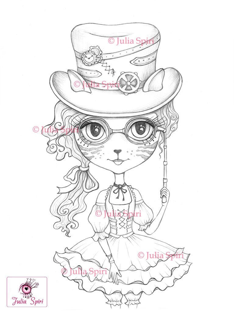 Coloring pages steampunk cat girl lulu cat girl â the art of julia spiri