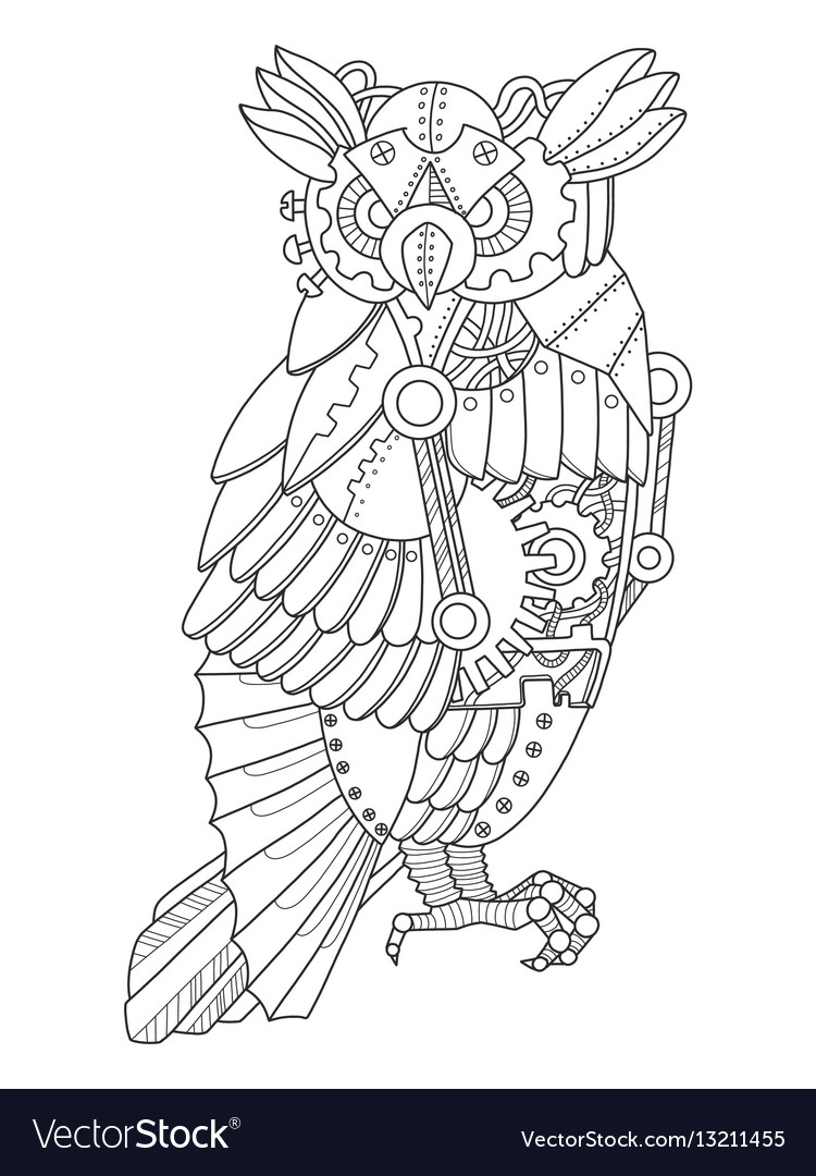Steampunk style owl coloring book royalty free vector image