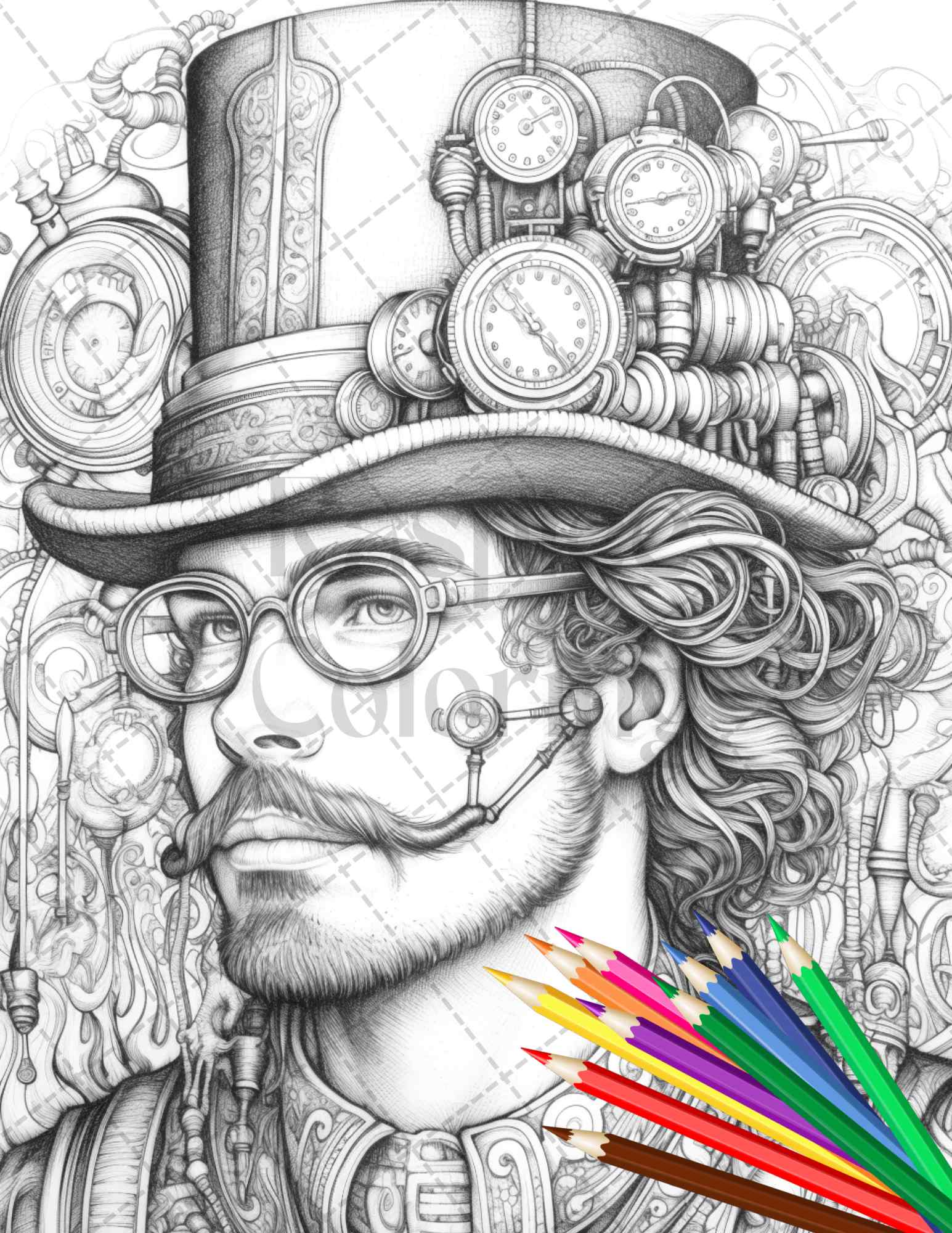 Steampunk mens grayscale coloring pages printable for adults pdf f â coloring