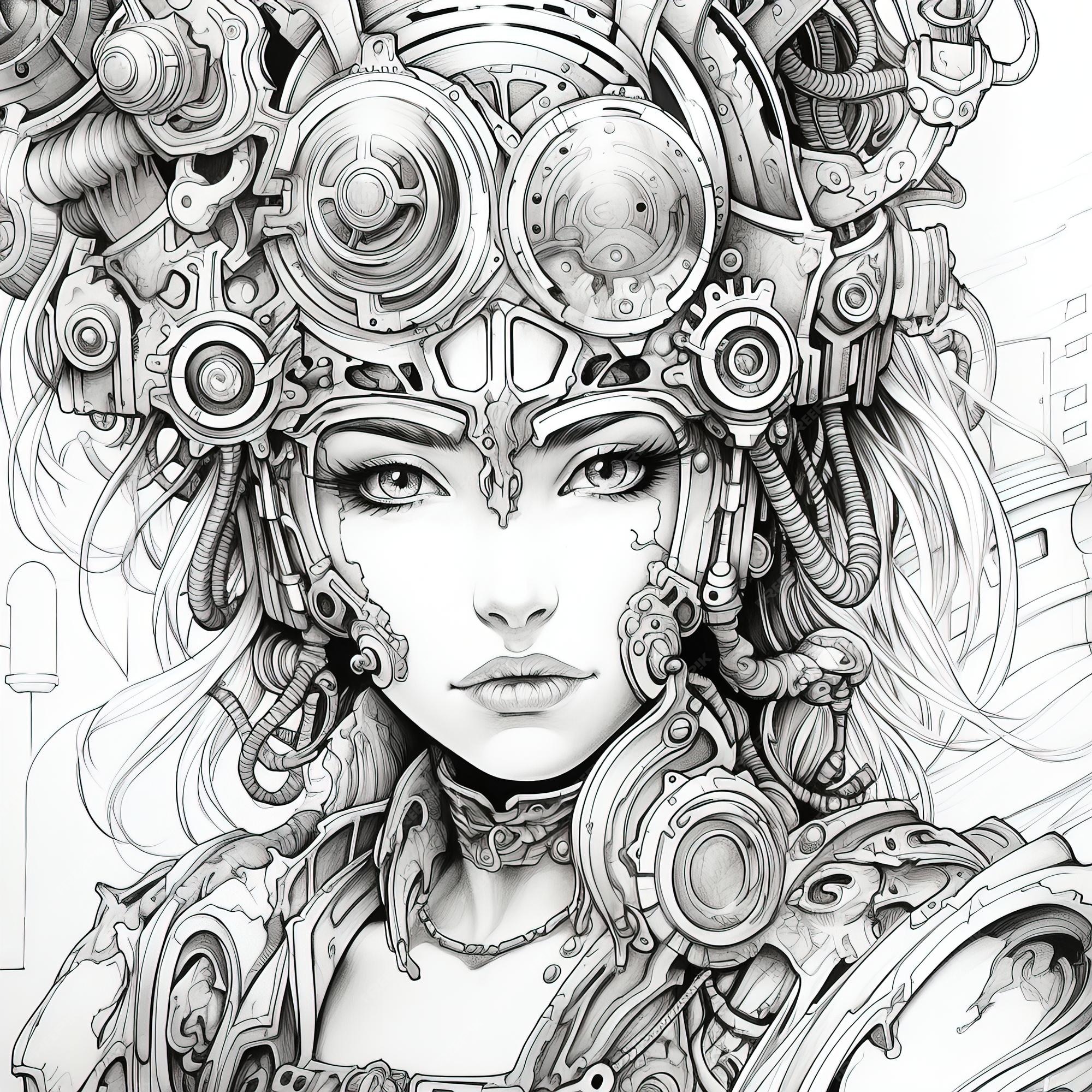 Premium vector ifrit steampunk coloring book black and white