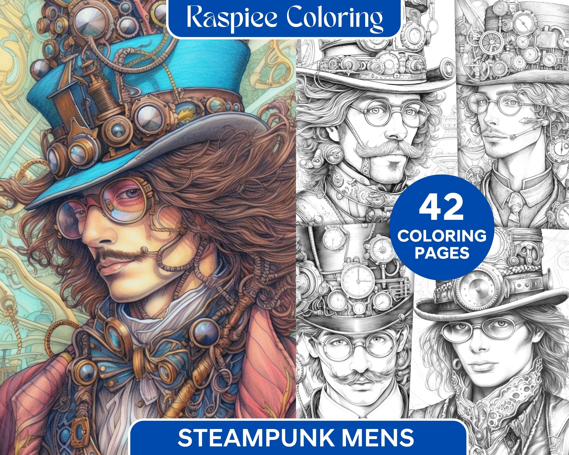 Steampunk mens grayscale coloring pages printable for adults pdf f â coloring