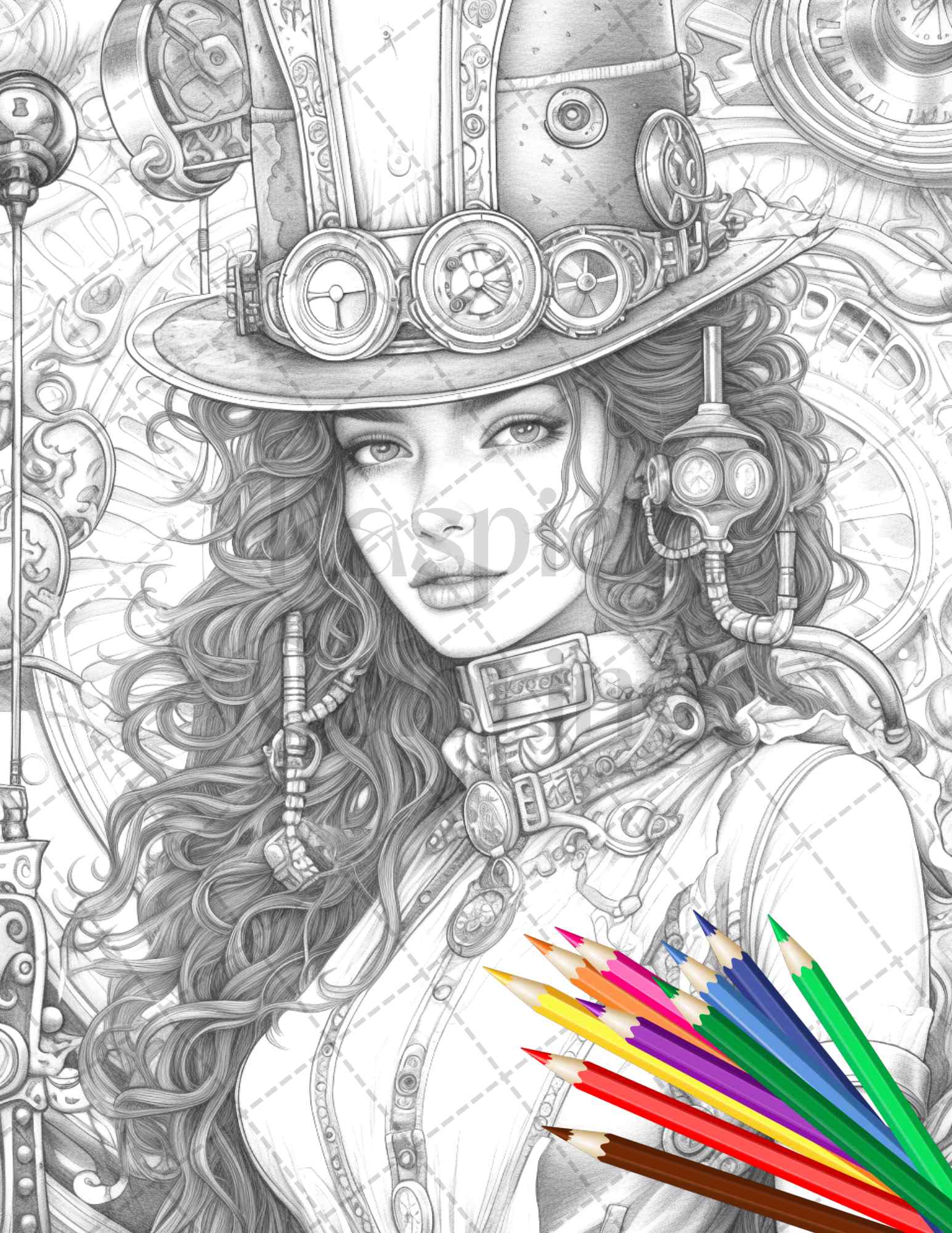 Steampunk ladies grayscale coloring pages printable for adults pdf â coloring