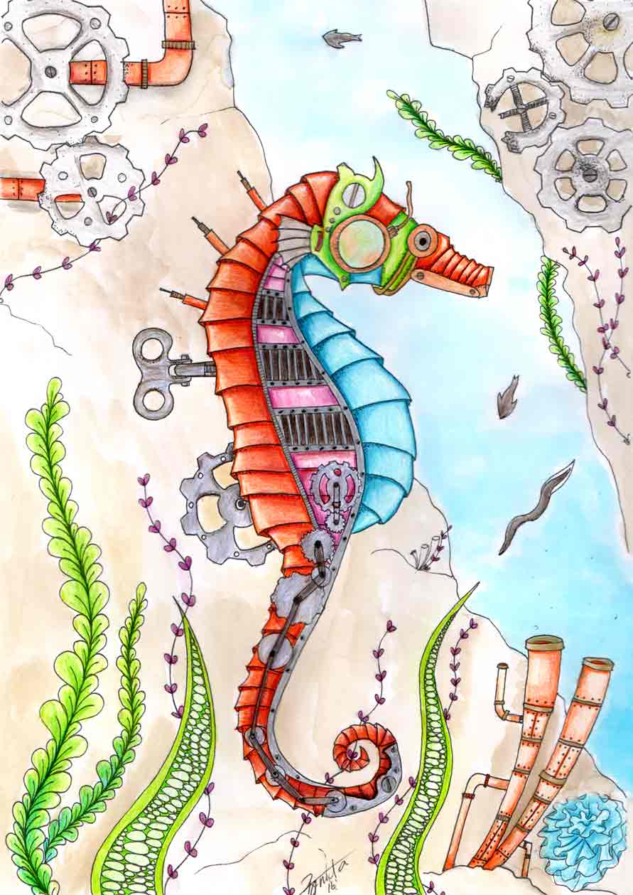 Steampunk ocean a nautical adult coloring book device