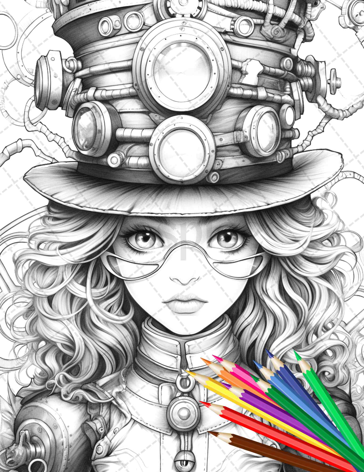 Adorable steampunk girls coloring pages printable for adults grays â coloring