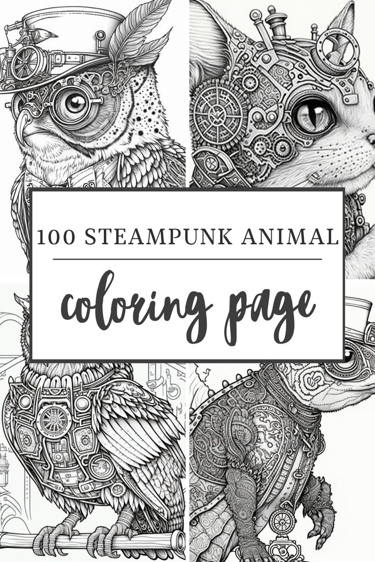 Steampunk animal coloring pages page gift printable
