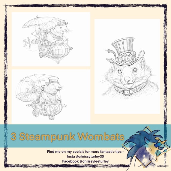 Steampunk coloring pages printable painting traceable gift for