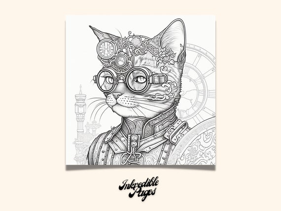 Coloring pages for adults steampunk cat to color adult coloring books printable relaxing gift idea instant digital download illustration pdf