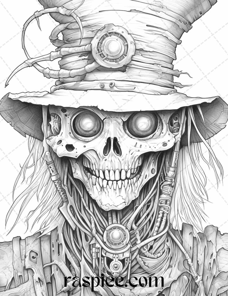 Scary steampunk scarecrows grayscale coloring pages printable for a grayscale coloring spiderman artwork cute coloring pages