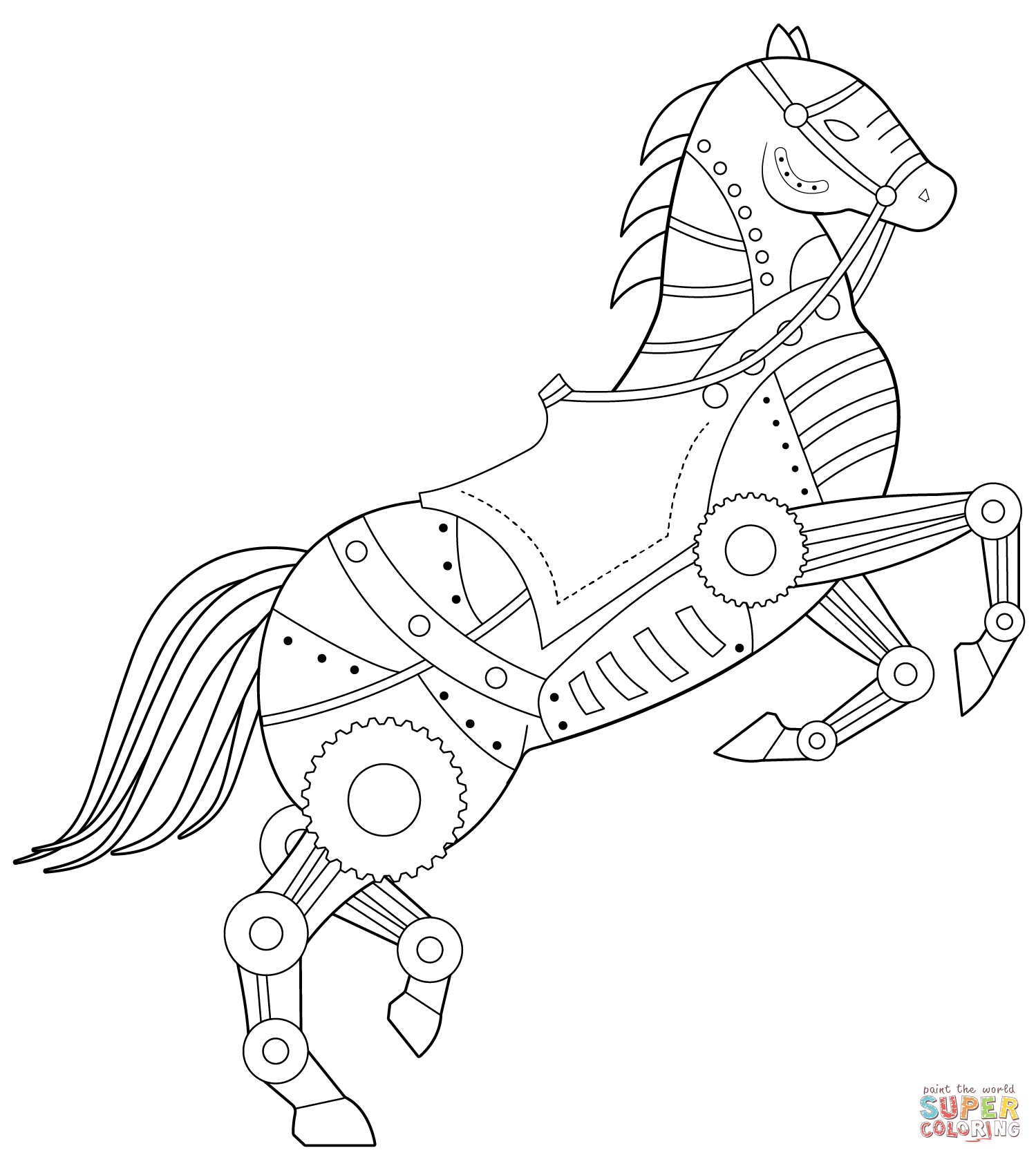 Steampunk horse coloring page free printable coloring pages