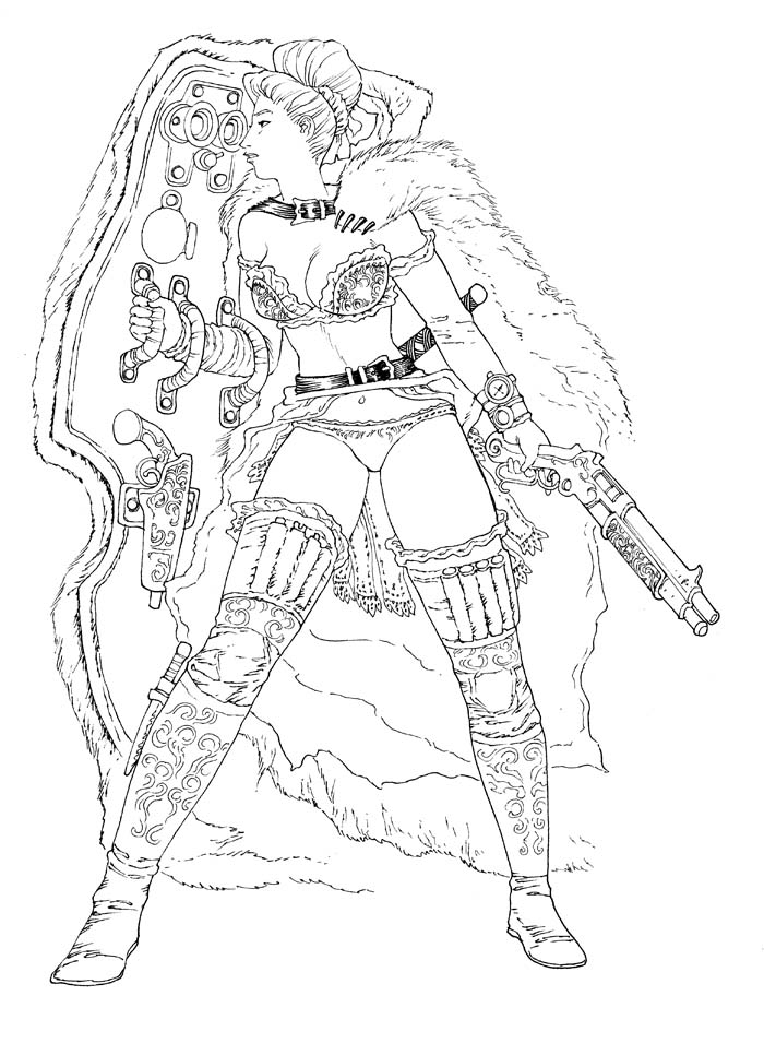 Steampunk amazon warrior in rod espinosas pin up girls by rod ic art gallery room