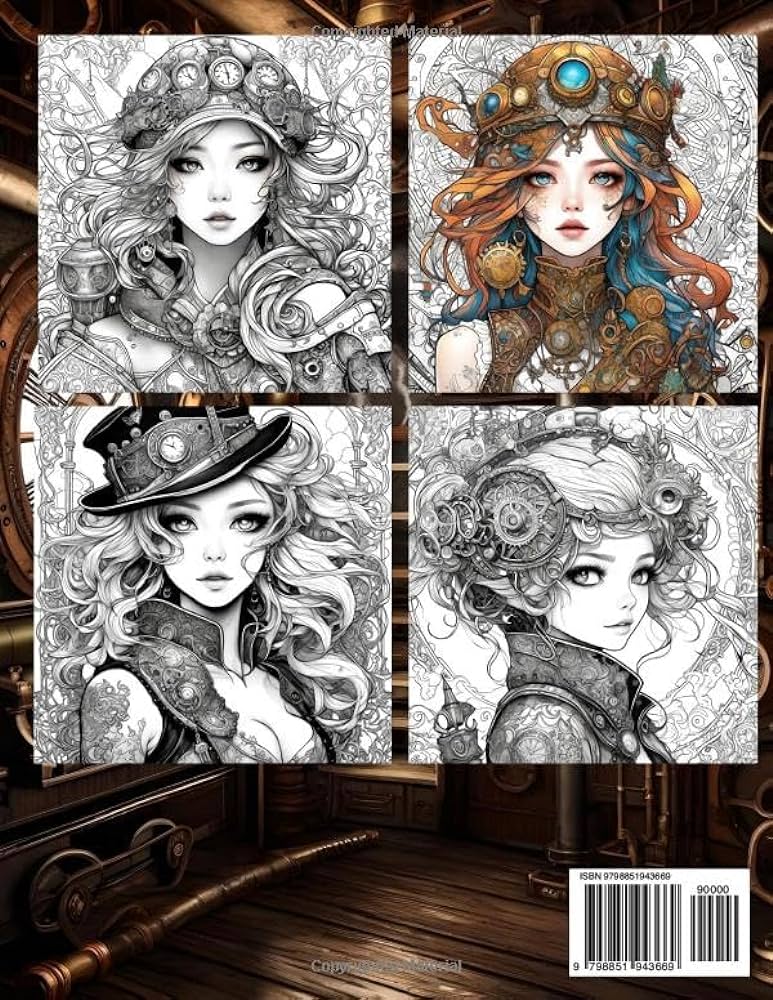 Steampunk fantasy loring book pin up by booker michael