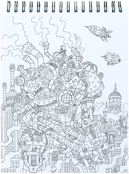 The colorful world of steampunk coloring book for adults with hardback covers spiral binding â