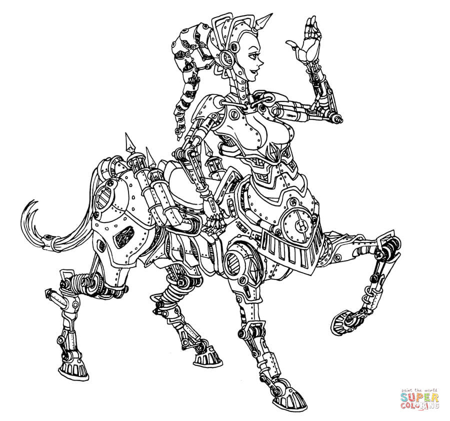 Steampunk centaur robot coloring page free printable coloring pages