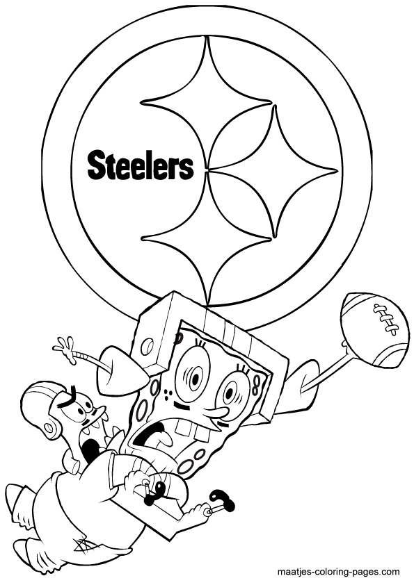Pittsburgh steelers spongebob playing football free printable coloring page