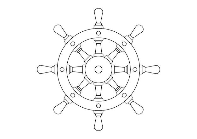 Premium vector coloring page of ship steering wheel in flat style vector illustration isolated on white background
