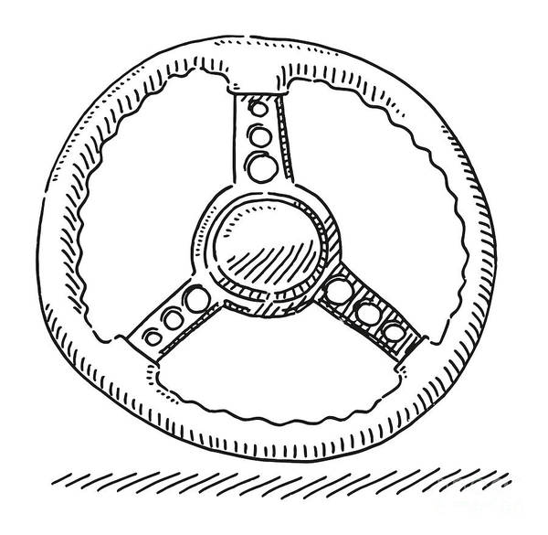 Classic car steering wheel drawing poster by frank ramspott