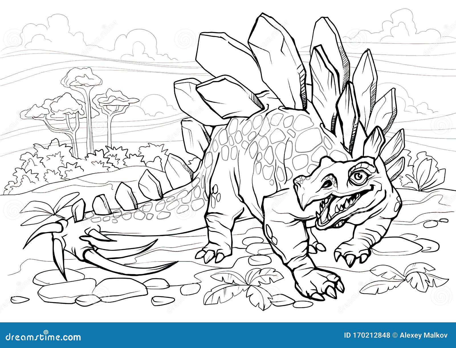 Stegosaurus dinosaur coloring page for children and adults hand drawn illustration a size design for wallpapers stock vector