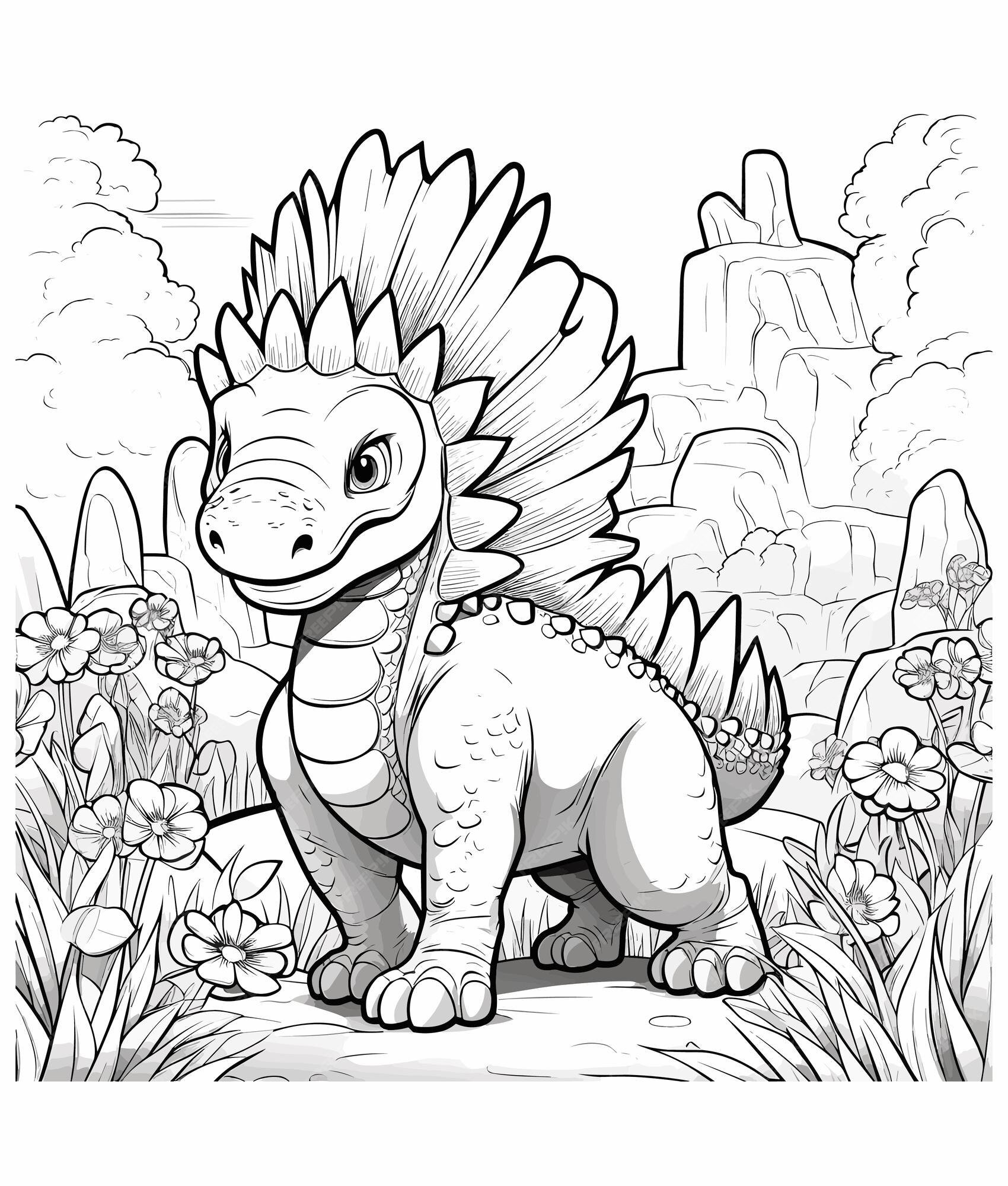 Premium vector vector cartoon dinosaur stegosaurus coloring page design