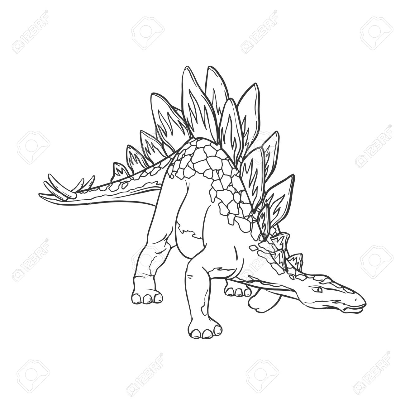 Stegosaurus dinosaur cartoon linear sketch for coloring book isolated on white background vector illustrator royalty free svg cliparts vectors and stock illustration image