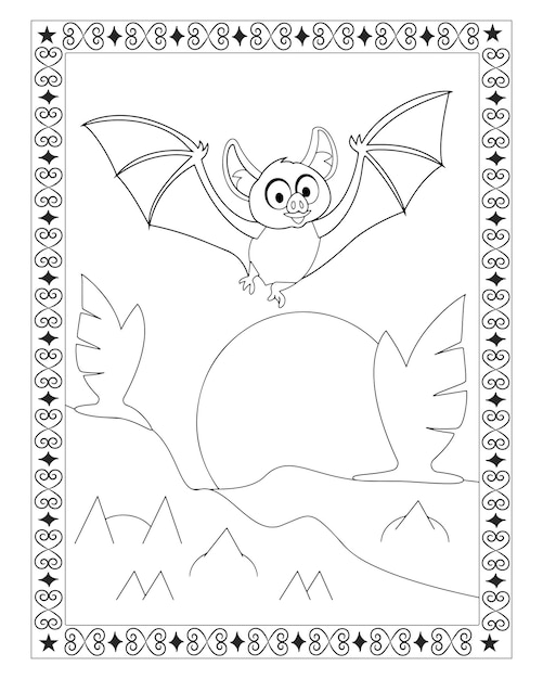Premium vector halloween bat coloring page premium vector