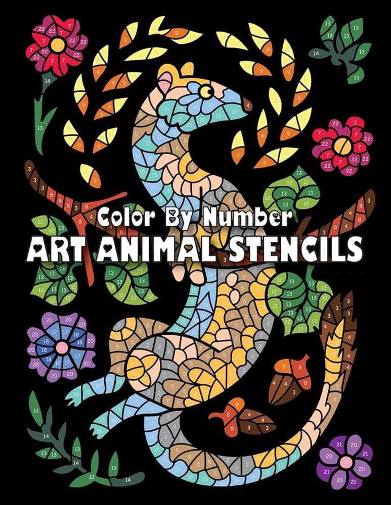 Art animal stencils color by number activity coloring book for adults relaxation and stress relief drawing sunlife color by number mosaic books