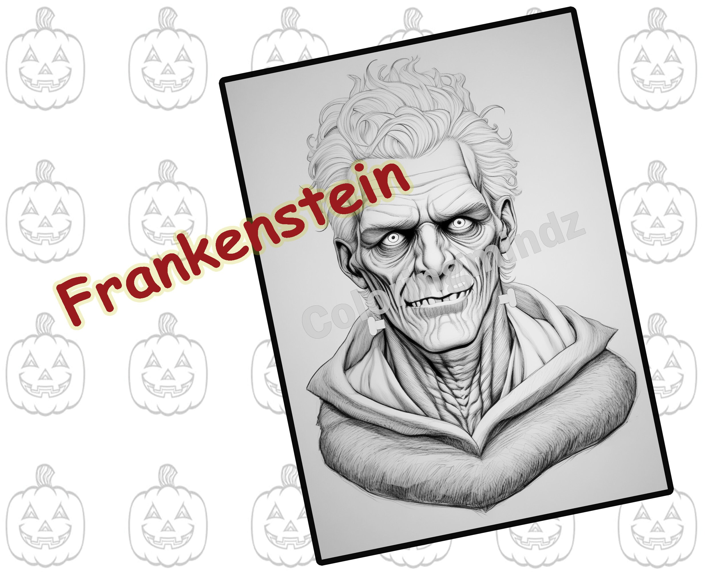 Frankenstein image halloween black and white adult coloring pages