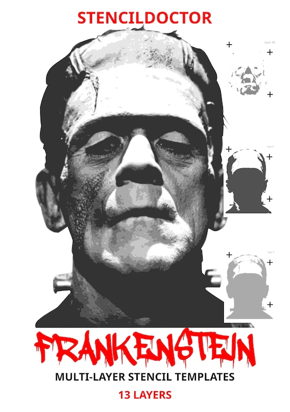 Frankenstein stencil layers halloween horror multi