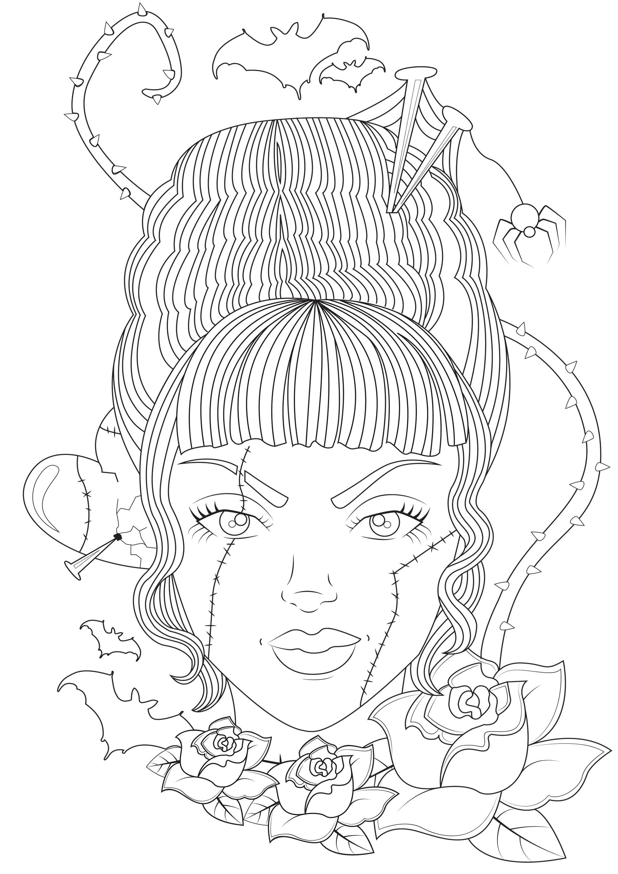 Coloring page inspired by bride of frankenstein american science