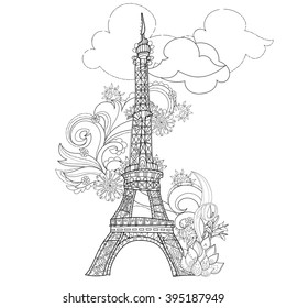 Zentangle stylized eiffel tower hand drawn stock