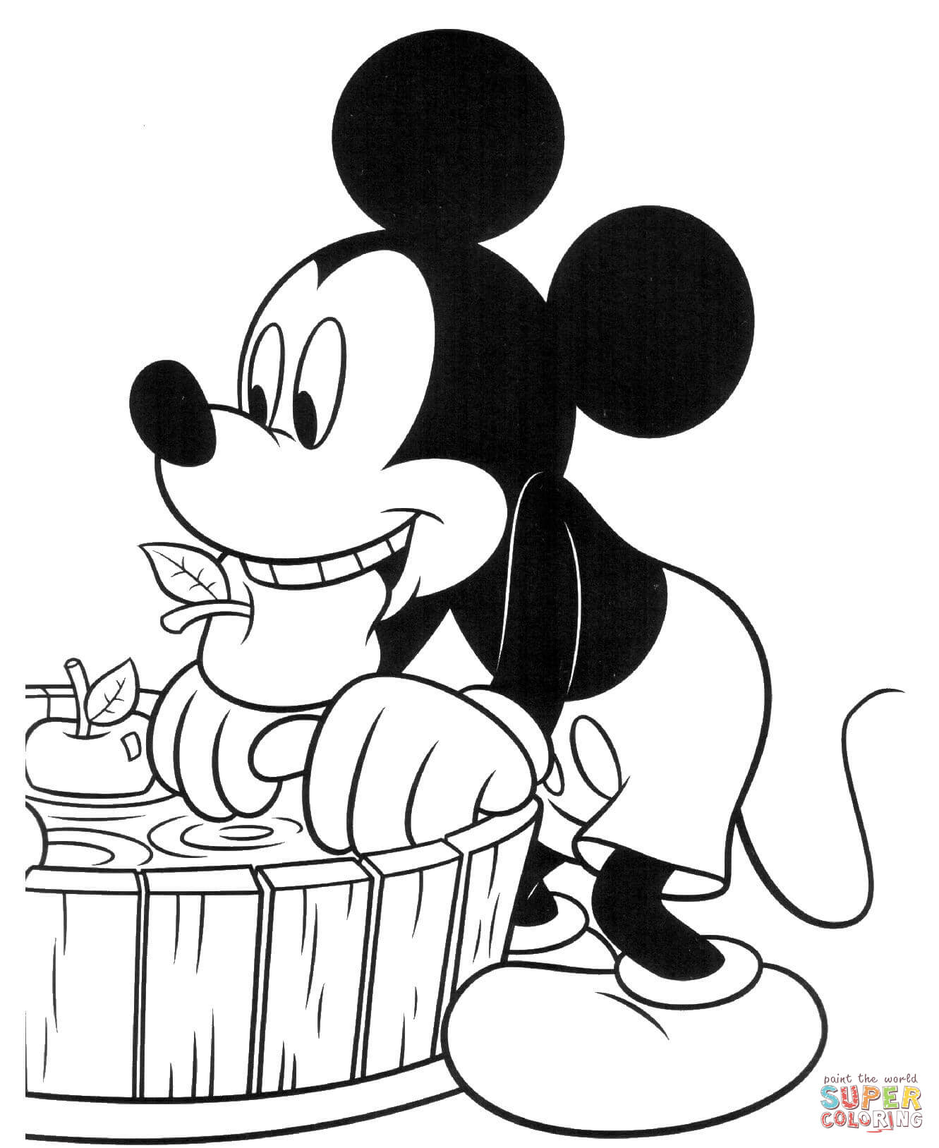 Mickey mouse and apples coloring page free printable coloring pages