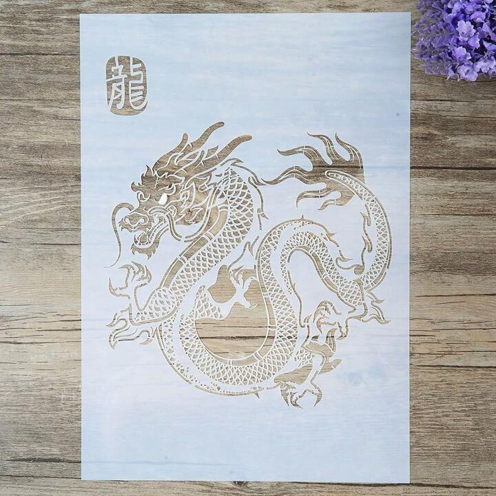 A size decorative reusable dragon stencil teplate painting stencils for diy crafts scrabooking painting on woodcanvasfloorwall and tile usa