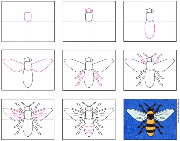 Easy how to draw a bee tutorial and bee coloring page insect art projects elementary art projects bee art