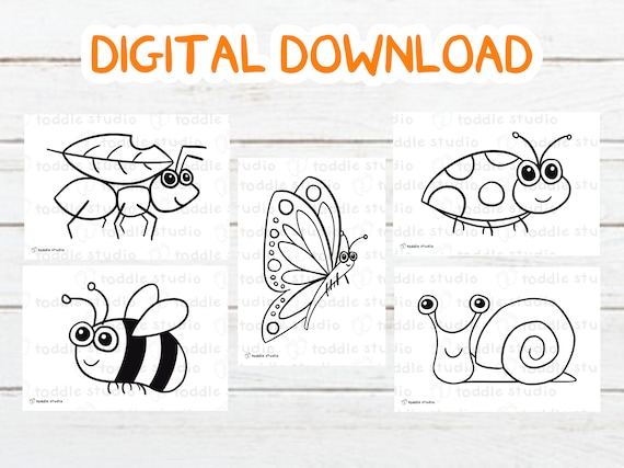 Insects colouring pages digital download printable pdf animal insect baby toddler kids activity birthday poster mothers day