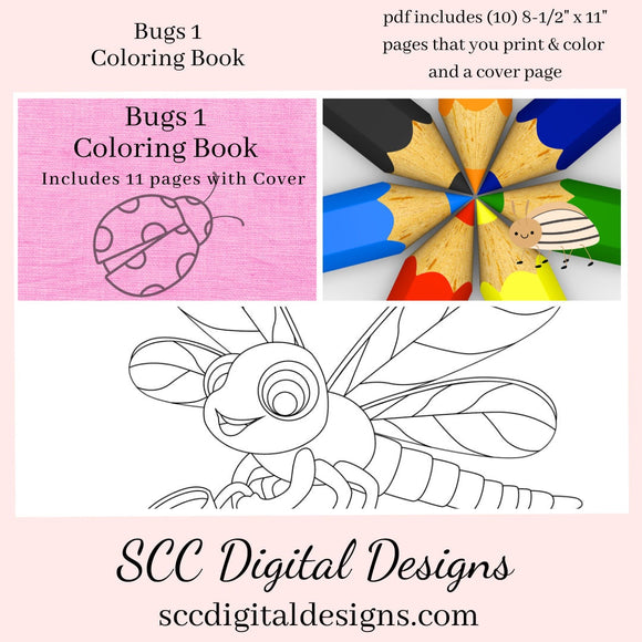 Bugs printable coloring book pages plus cover page dragonfly â scc digital designs
