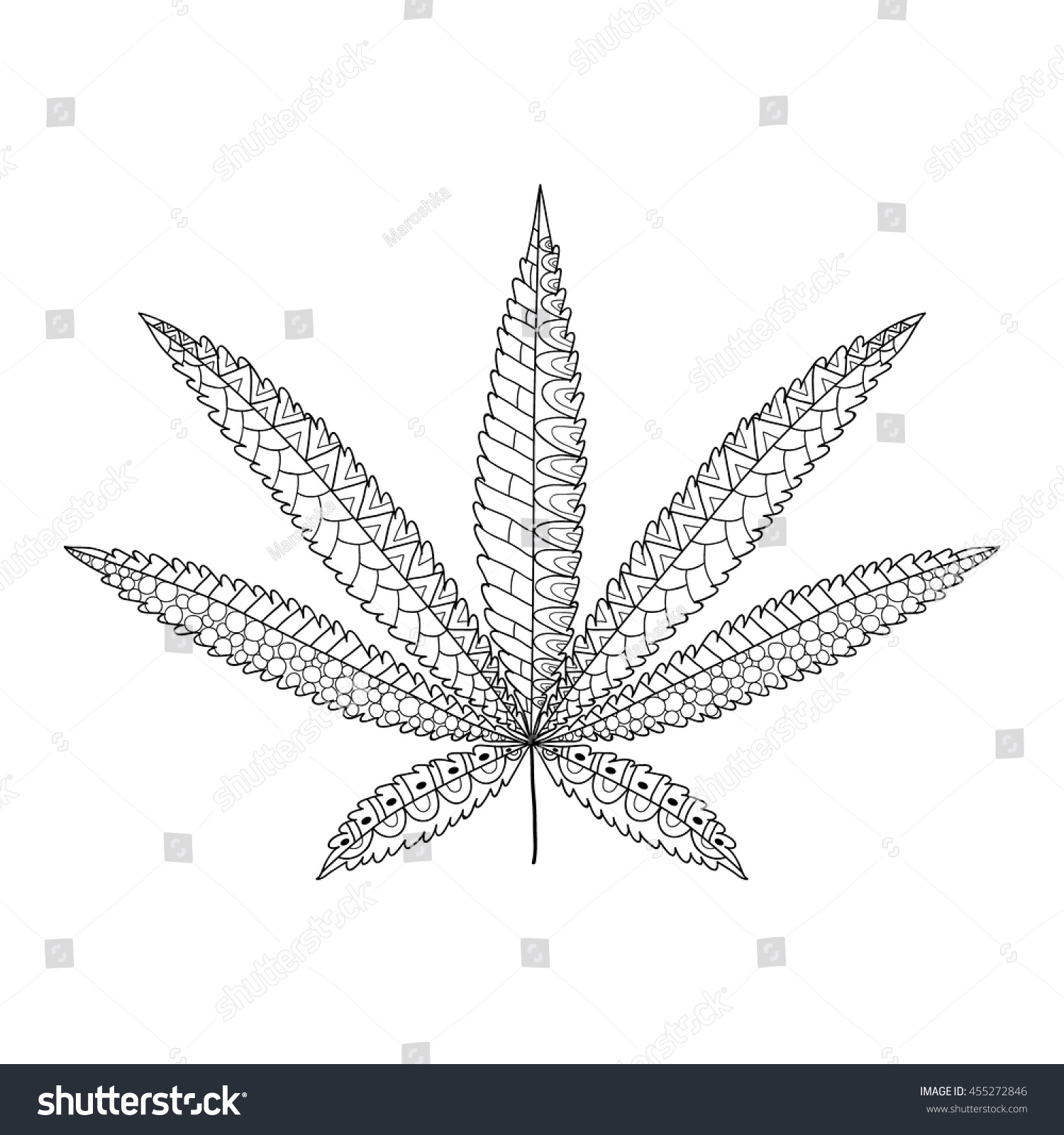 Hemp cannabis leaf zentangle style marijuana stock vector royalty free