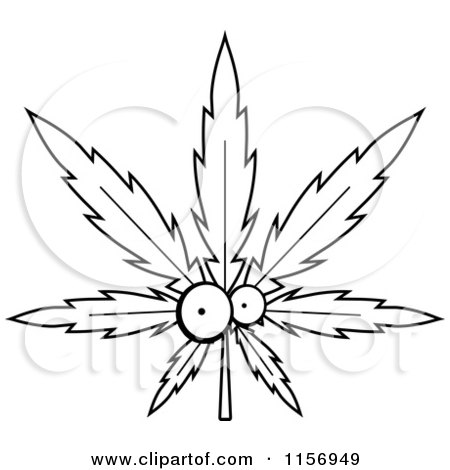 Cartoon clipart of a black and white cannabis pot leaf character