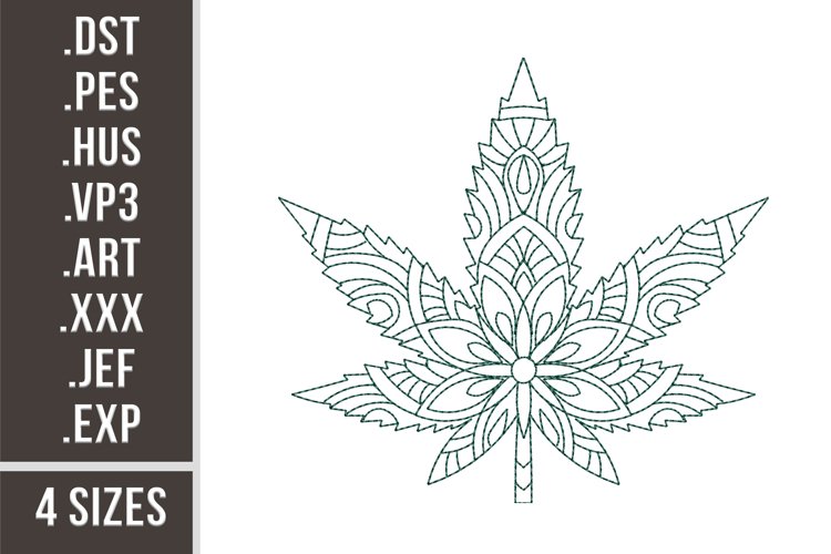 Cannabis leaf mandala redwork embroidery design