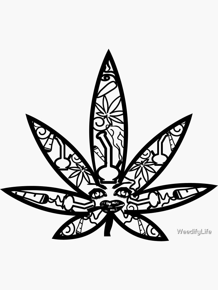 Weed zentangle marijuana leaf sticker for sale by weedifylife