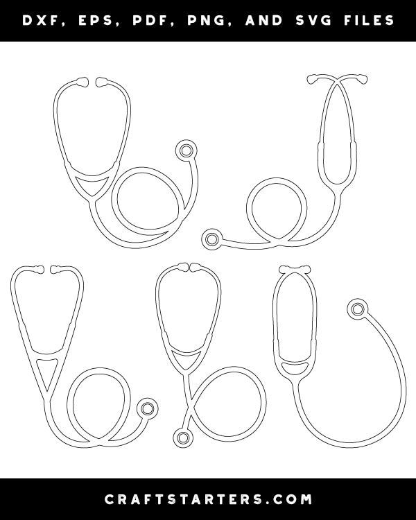 Stethoscope outline patterns dfx eps pdf png and svg cut files